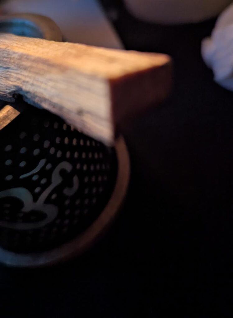 Click me to navigate further. It is Palo santo, a holy tree said to repel evil spirits